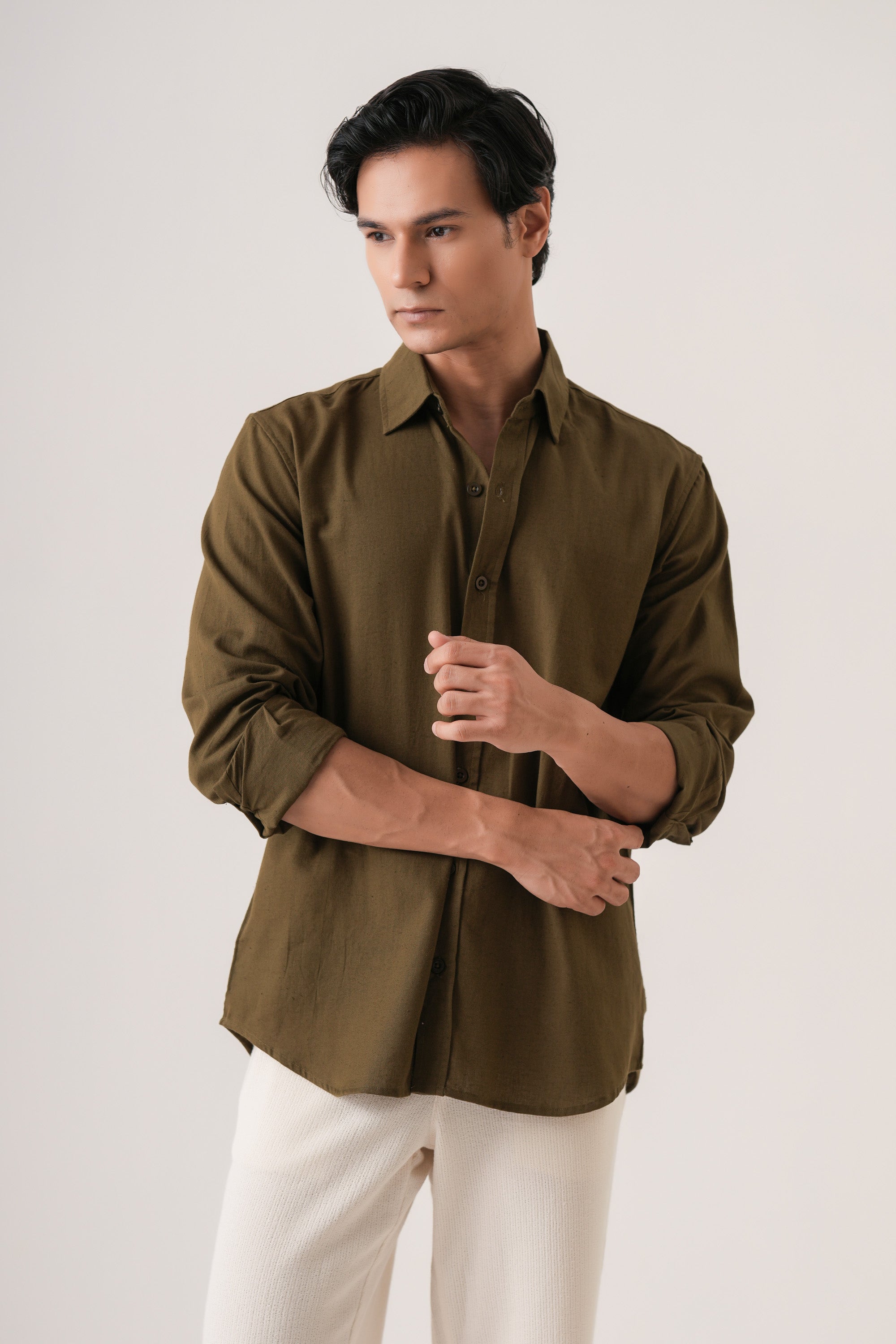 olive green dress shirt London Daisy Print Olive Shirt