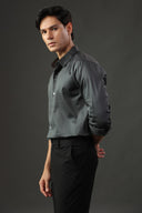 Charcoal Hand Embroidered Satin Shirt