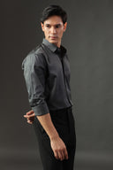 Charcoal Hand Embroidered Satin Shirt