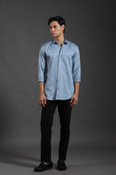 Steel Blue Satin Shirt