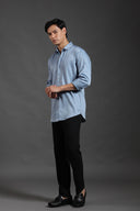 Steel Blue Satin Shirt