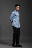 Steel Blue Satin Shirt