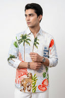 Multicolor Palm Tree & Tiger Printed  Full Sleeve Shirt
