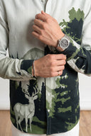 Green Pine Forest & Deer Wildlife Printed Full Sleeve Shirt