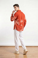 Red Tropical Palm Tree Graphic Safari Printed Full Sleeve Shirt