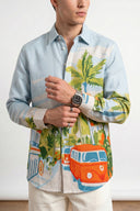 Multicolor Tropical Palm Tree & Camper Van Printed Casual Shirt