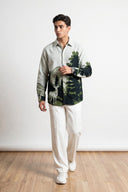 Green Pine Forest & Deer Wildlife Printed Full Sleeve Shirt