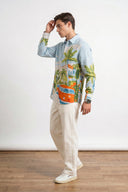 Multicolor Tropical Palm Tree & Camper Van Printed Casual Shirt