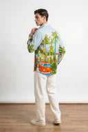 Multicolor Tropical Palm Tree & Camper Van Printed Casual Shirt