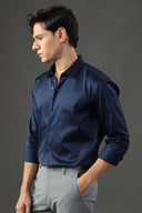 Blue Empire Satin Shirt